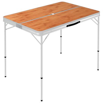 vidaXL Składany stolik turystyczny z 2 ławkami, aluminium, brązowy