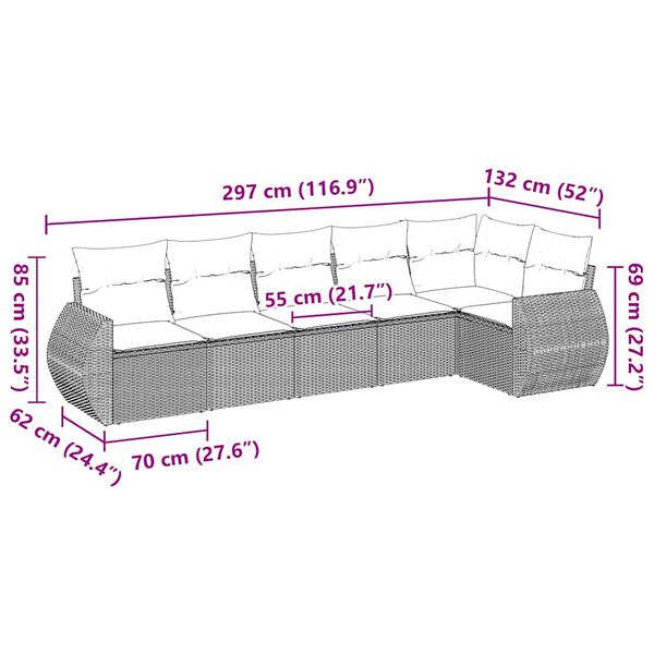 vidaXL 6-cz. zestaw mebli ogrodowych z poduszkami, czarny polirattan