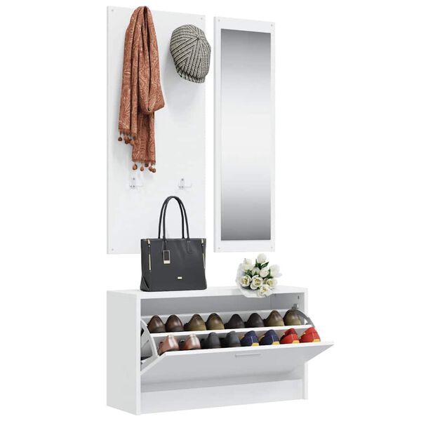 vidaXL Szafka na buty z lustrem i wieszakiem, biała
