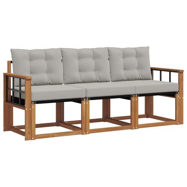 vidaXL Zestaw sof na zewnątrz z poduszką 3 pcs Naturalny i Jasny Szary