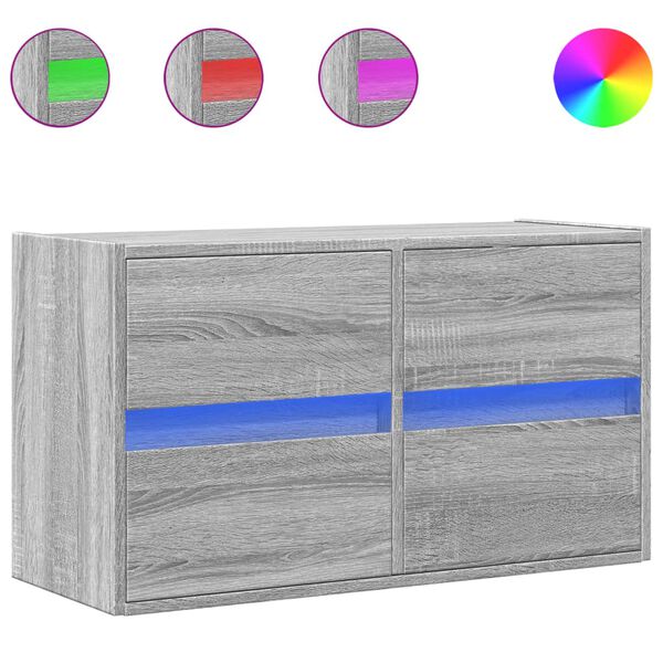 vidaXL Ścienna szafka TV z LED, szary dąb sonoma, 80x31x45 cm