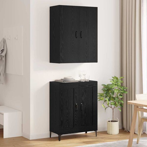 vidaXL Highboard Czarny Dąb 69,5 x 34 x 180 cm Materiał drewnopochodny
