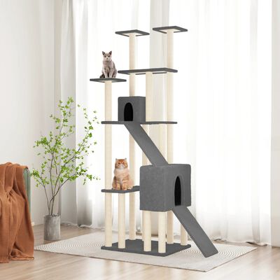 vidaXL Drapak dla kota z sizalowymi słupkami, ciemnoszary, 190 cm
