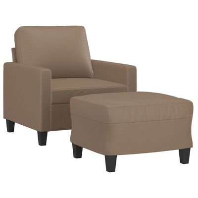 vidaXL Fotel z podnóżkiem, kolor cappuccino, 60 cm, sztuczna skóra