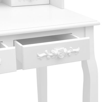 vidaXL Toaletka ze stołkiem, biała, 75x69x140 cm, drewno paulowni
