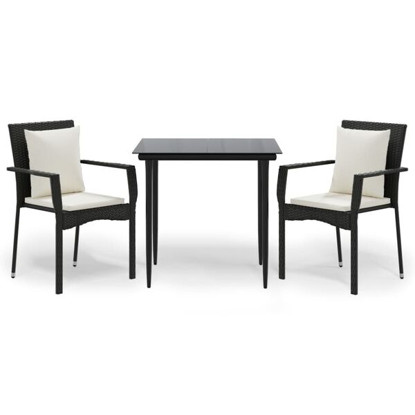 vidaXL 3-cz. zestaw mebli ogrodowych z poduszkami, czarny rattan PE