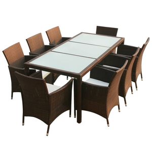 vidaXL 9-cz. zestaw mebli ogrodowych z poduszkami, rattan PE, brązowy