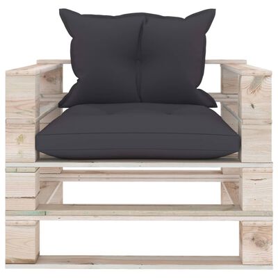 vidaXL Sofa ogrodowa z palet, antracytowe poduszki, drewno sosnowe