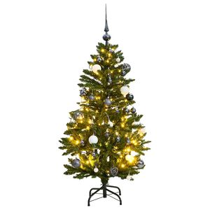 vidaXL Sztuczna choinka na zawiasach, 150 lampek LED i bombki, 120 cm