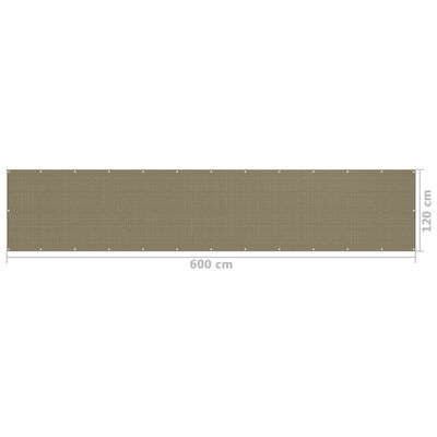 vidaXL Parawan balkonowy, kolor taupe, 120x600 cm, HDPE