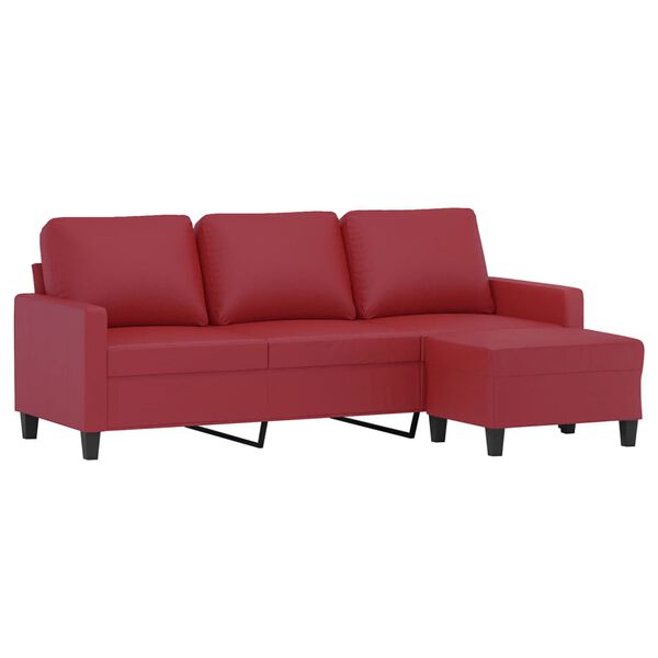 vidaXL 3-osobowa sofa z podn&oacute;żkiem, winna czerwień, 180 cm, ekosk&oacute;ra