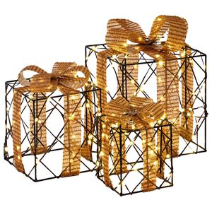 vidaXL Podświetlone pudełko na prezent świąteczny 3 szt. 150 LED