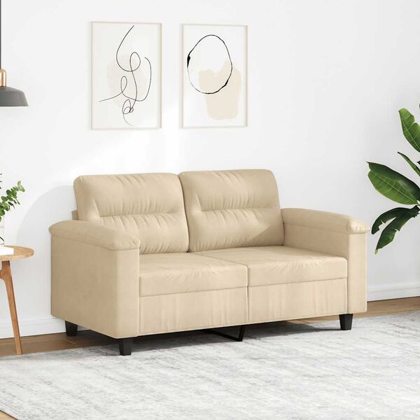 vidaXL 2-osobowa sofa, kremowa, 120 cm, tapicerowana mikrofibrą