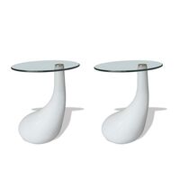 vidaXL 2 białe stoliki z okrągłym, szklanym blatem, wysoki połysk
