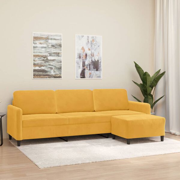 vidaXL 3-osobowa sofa z podn&oacute;żkiem, jasnoż&oacute;łty, 210 cm, aksamit