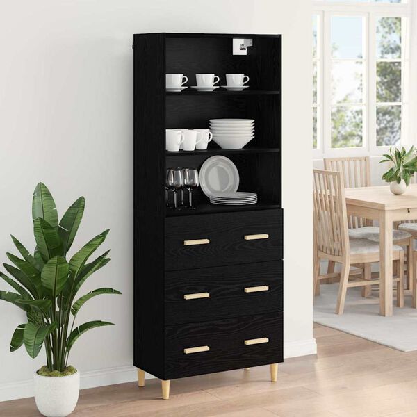 vidaXL Highboard z szufladą Czarny Dąb 69,5 x 32,5 x 180 cm