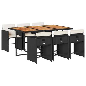 vidaXL 7-cz. zestaw mebli ogrodowych z poduszkami, czarny, polirattan