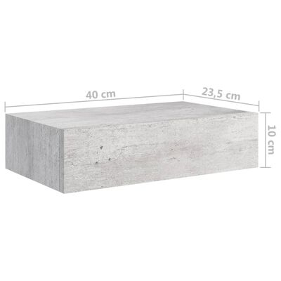 vidaXL Półki ścienne z szufladą, 2 szt., szare, 40x23,5x10 cm, MDF