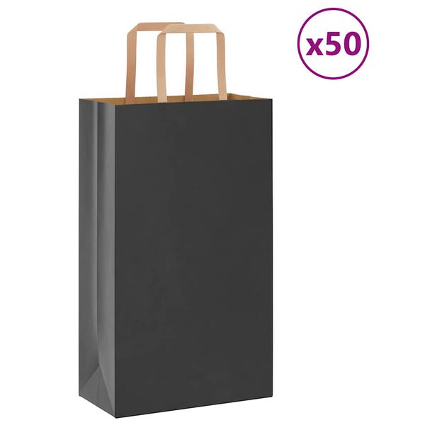 vidaXL Torby papierowe 50 szt. z uchwytami Czarne 21x11x36 cm