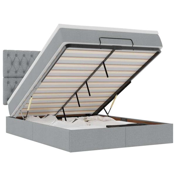 vidaXL Rama łóżka otomana z materacem, jasnoszara, 140x200 cm, tkanina