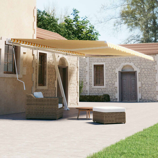 vidaXL Wolnostojąca, ręcznie zwijana markiza, 500x300 cm, żółto-biała