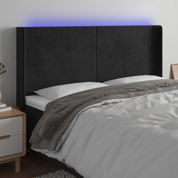 vidaXL Zagł&oacute;wek do ł&oacute;żka z LED, czarny, 203x16x118/128 cm, aksamit