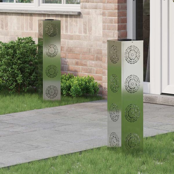 vidaXL Słoneczna LED lampa na ścieżkę 2 pcs Srebrny Stal ocynkowana