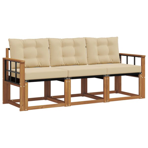 vidaXL Zestaw sof na zewnątrz z poduszką 3 pcs Naturalny i Beżowy