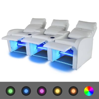 vidaXL Fotele kinowe 3 osobowe z LED, białe, sztuczna skóra