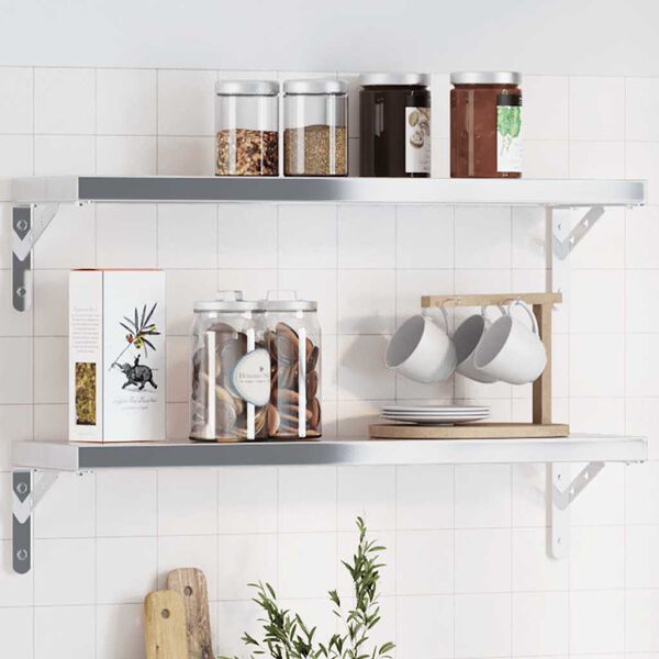 vidaXL Wsporniki do p&oacute;łek, 4 szt., 20x2,5x14 cm, srebrna stal