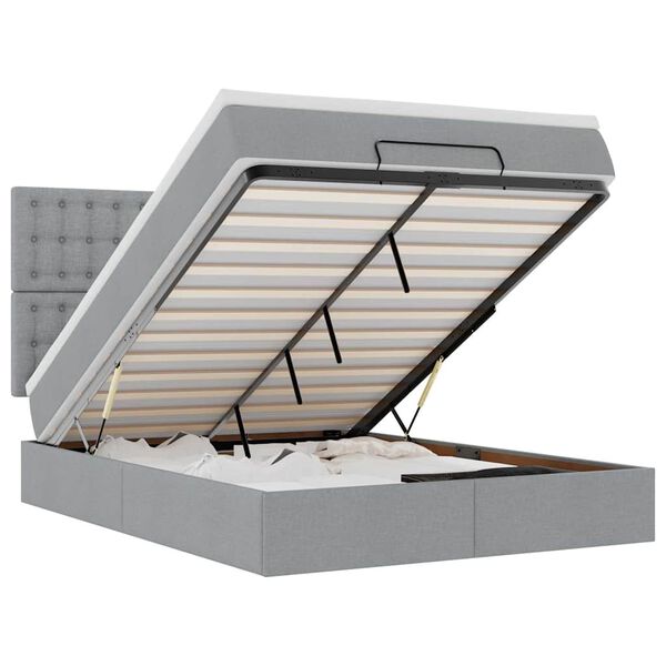 vidaXL Rama ł&oacute;żka otomana z materacem, jasnoszara, 140x200 cm, tkanina
