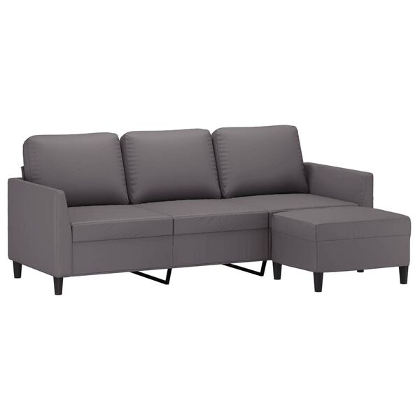 vidaXL 3-osobowa sofa z podn&oacute;żkiem, szary, 180 cm, sztuczna sk&oacute;ra