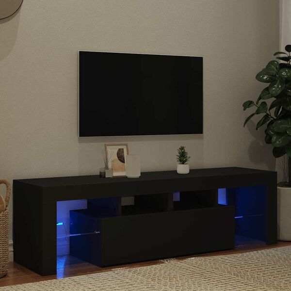 vidaXL Szafka pod TV z oświetleniem LED, czarna, 140x36,5x40 cm