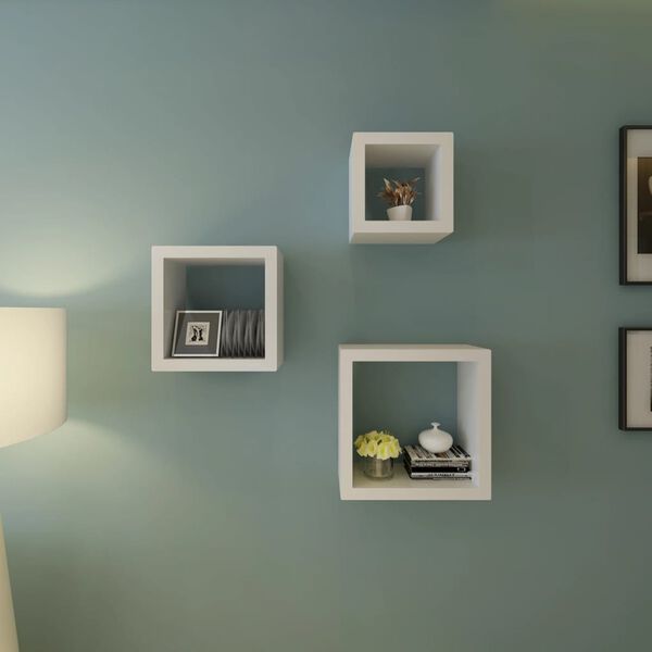 Półki ścienne kostki, 3 szt., białe