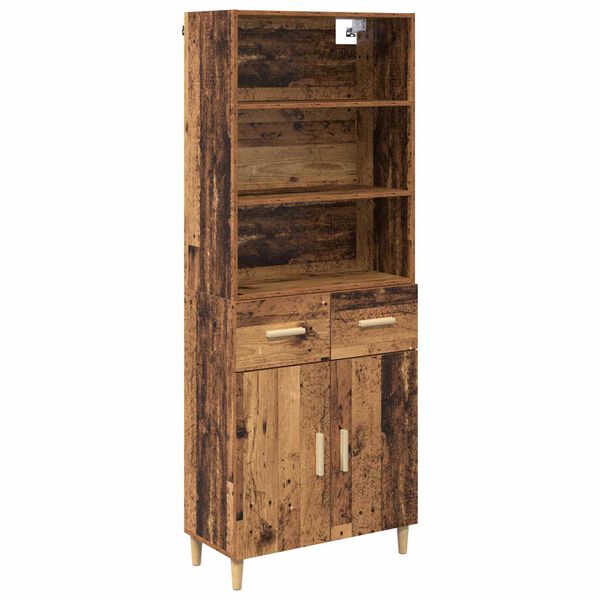 vidaXL Highboard z szufladą Stare drewno 69,5 x 32,5 x 180 cm