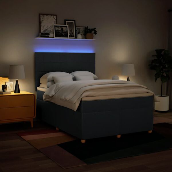 vidaXL Ł&oacute;żko kontynentalne z materacem, niebieskie, tkanina 140x190 cm