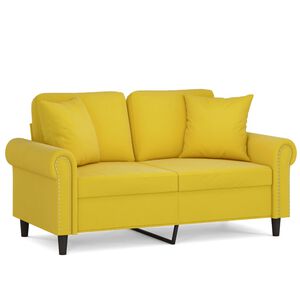vidaXL 2-osobowa sofa z poduszkami, ż&oacute;łta, 120 cm, aksamit