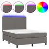 vidaXL Ł&oacute;żko kontynentalne z materacem i LED, szara ekosk&oacute;ra 140x190cm