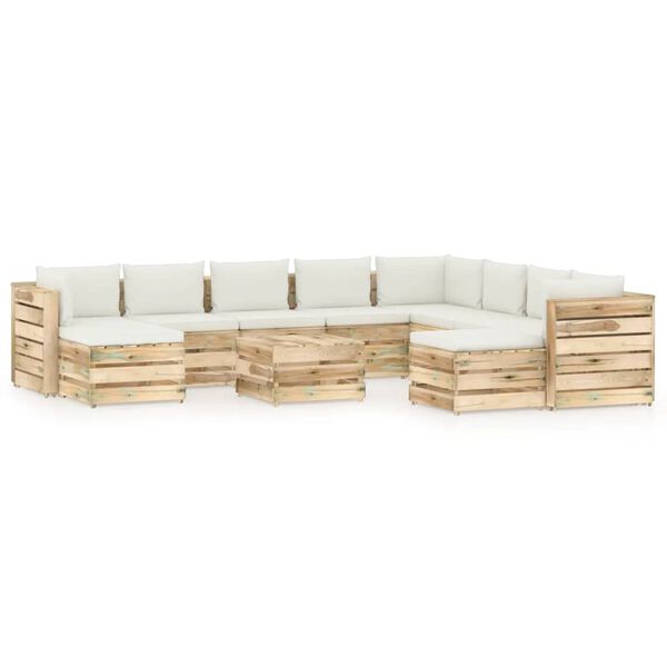 vidaXL 11-cz. zestaw wypoczynkowy do ogrodu, z poduszkami, drewniany