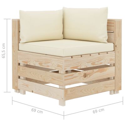 vidaXL Ogrodowa sofa narożna z palet z kremowymi poduszkami, drewniana