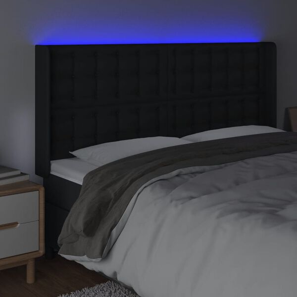 vidaXL Zagł&oacute;wek do ł&oacute;żka z LED, czarny 163x16x118/128cm sztuczna sk&oacute;ra