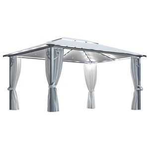 vidaXL Altana z zasłonami i lampkami LED, 4x3 m, kremowa, aluminium