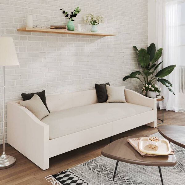 vidaXL Ł&oacute;żko dzienne z materacem i USB, kremowa tkanina, 90x200 cm