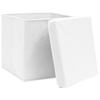 vidaXL Pudełka z pokrywami, 10 szt., białe, 32x32x32 cm, tkanina