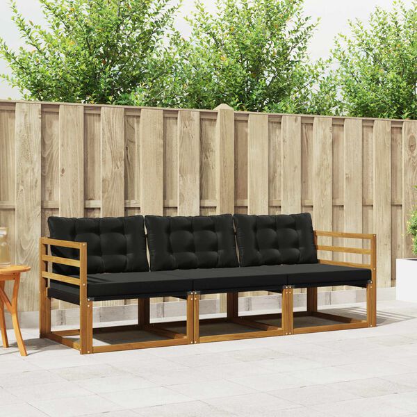 vidaXL Zestaw sof na zewnątrz z poduszką 3 pcs Naturalny i czarny