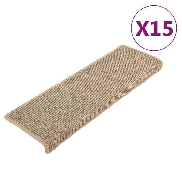 vidaXL Maty na schody 15 szt. 65x21x4 cm Ciemnobeżowe, prostokątne krawędzie