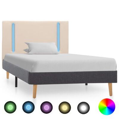 vidaXL Rama łóżka z LED, kremowo-ciemnoszara, tkanina, 100 x 200 cm