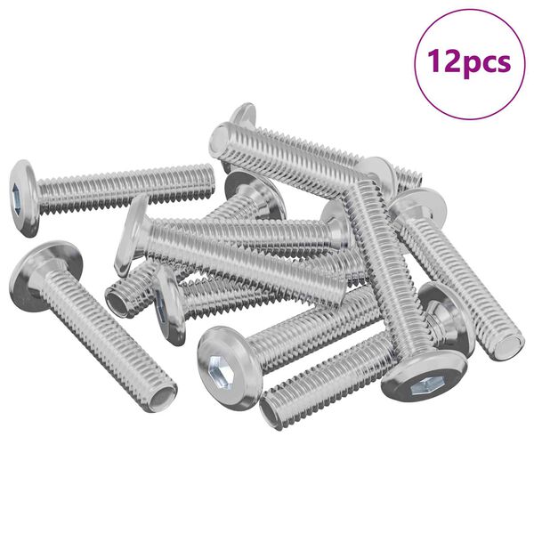vidaXL Śruba Zablokowująca Gładki 12 pcs Srebrny M6 x 30 mm Stal