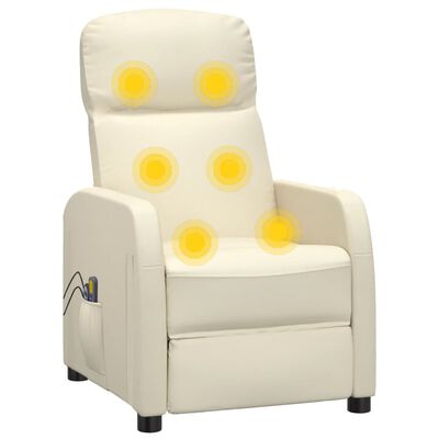 vidaXL Elektryczny fotel masujący, kremowy, obity sztuczną skórą
