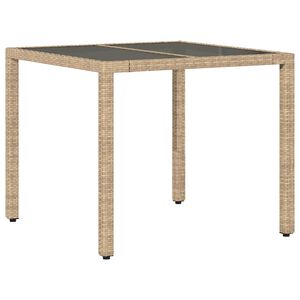 vidaXL St&oacute;ł ogrodowy ze szklanym blatem, beż, 90x90x75 cm, polirattan